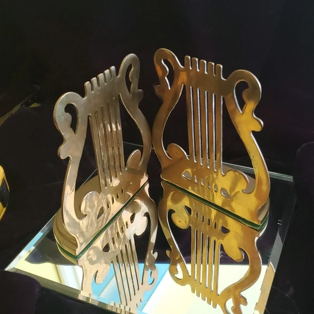 Solid Brass Music Harp  Bookends